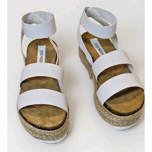 Steve Madden Bandi Wedge Sandals Women's 8 M White Strappy Stretch EUC